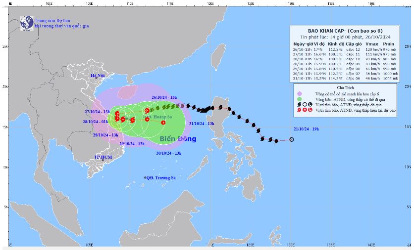 Tin bão khẩn: Bão số 6 đã giật tới cấp 15, có thể gây mưa cực lớn tới 700mm, sóng biển cao 7m