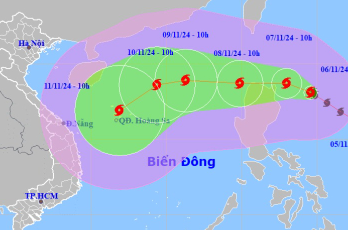 Bão Yinxing rất mạnh, giật cấp 16 đang di chuyển vào Biển Đông