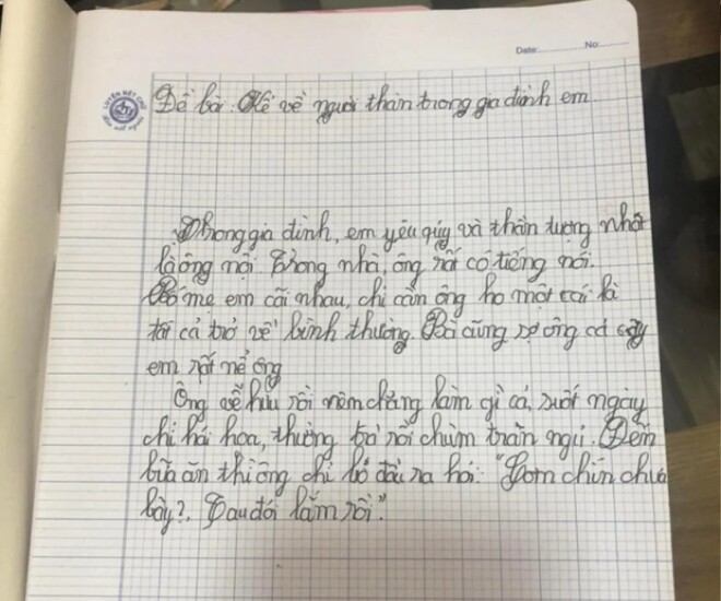 Bé tiểu học viết văn tả ông nội, tiết lộ công việc hàng ngày của ông khiến cõi mạng cười xỉu