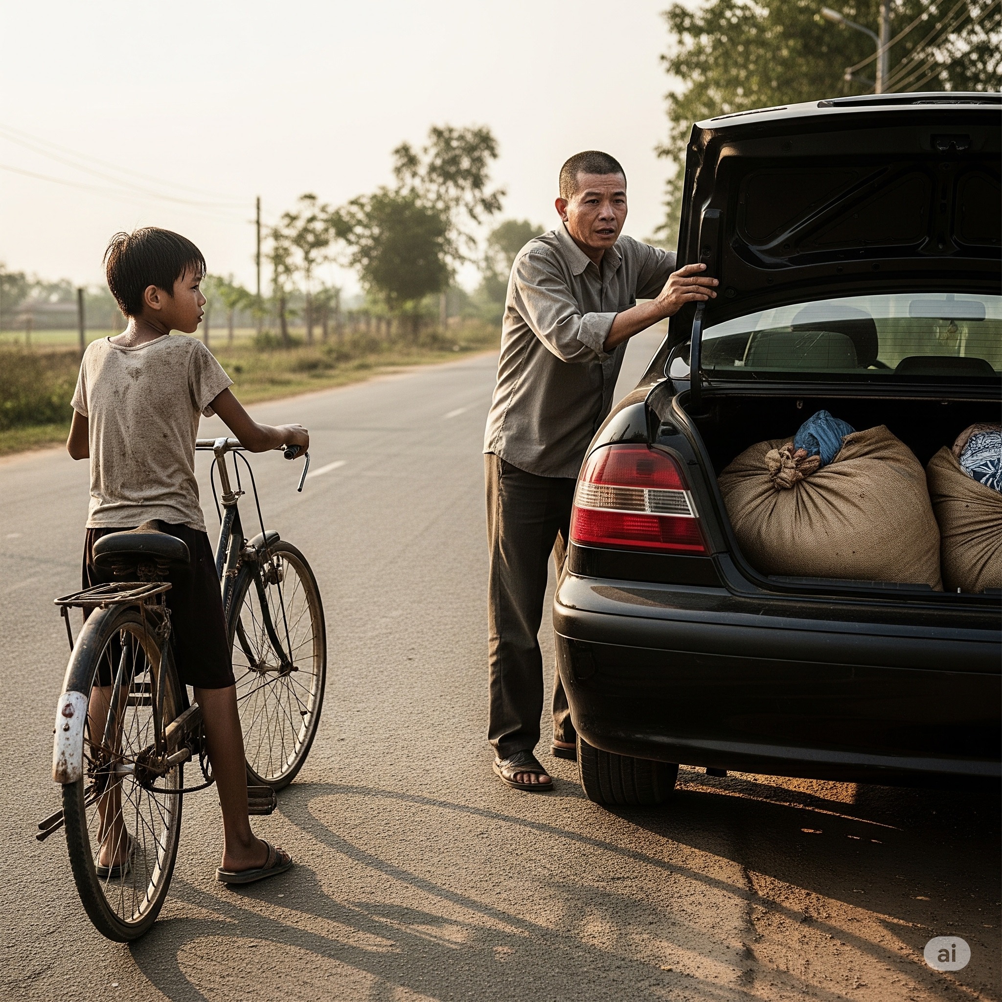 Thằng B/é Đạp Xe 40km Chạy Theo Một Chiếc Ô Tô nào ngờ 3 Giờ Sau, Tài Xế Mở Cốp Xe Mà Châ/n Tay Rụ//ng R//ời
