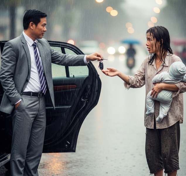Trên đường đến sân bay công tác, giám đốc đưa chìa khóa căn biệt thự của mình cho một người ăn xin…