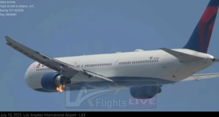 Máy bay Boeing 767 chở 235 người bị cháy động cơ giữa không trung