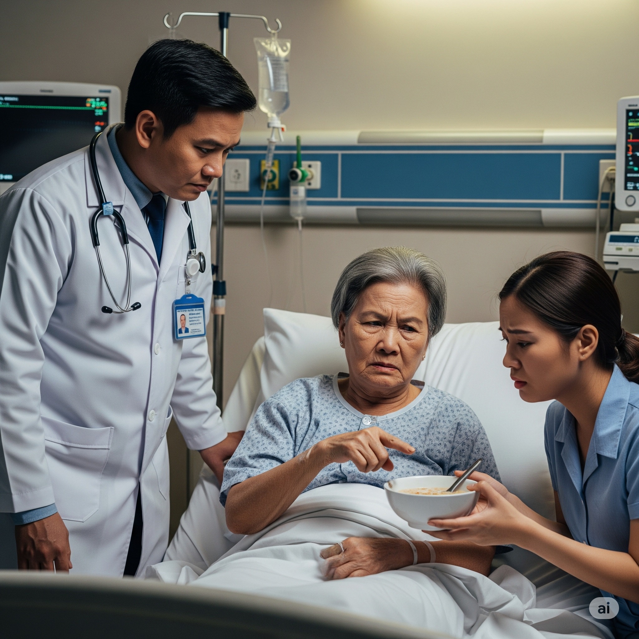 Mẹ chồng bị t:ai nạ:n, con dâu nấu vội bát cháo cầm vào viện, vừa đặt bát cháo lên bàn, mẹ chồng vội vàng lấy thìa khoắng vữa bát cháo rồi mắng con dâu té tát